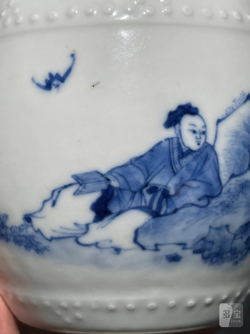 清雍正 青花高仕图花插 - 图8